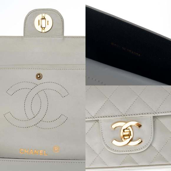 CHANEL Timeless/Classic double Flap shoulder bag in white quilted lambskin, GHW - Picture 5 of 10